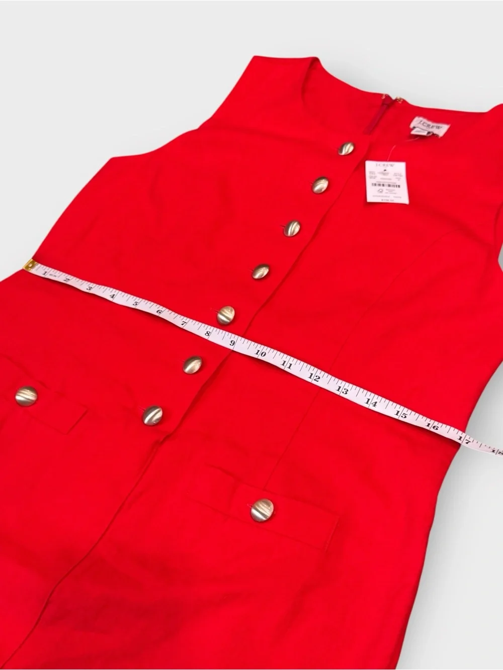 NWT J.Crew Red Linen Blend Military Button Shift Dress Size 4 Lightweight Summer